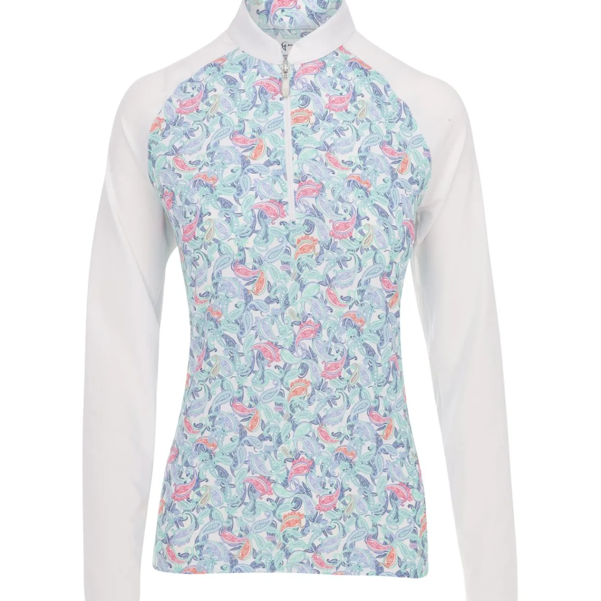Greg Norman Ladies Golf Apparel^oar XP Paiey Print 1/2 Zip Outerwear Puover Gof Appare