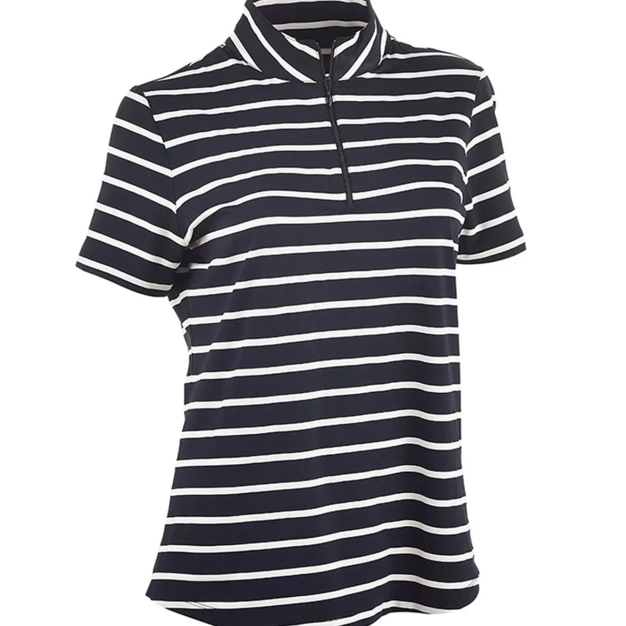 IBKUL Ladies Golf Apparel^hort eeve 1/4-Zip ock Neck Top - Wide tripe hirt Poo hort eeve Gof Appare